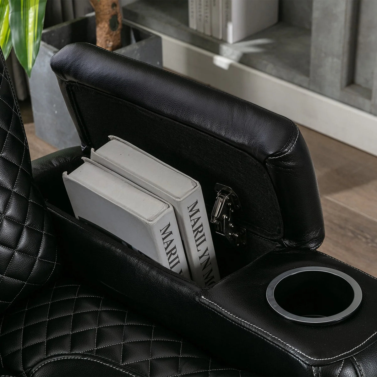 Oversized Faux Leather Home Theater Seating with Cup Holder Black E3353
