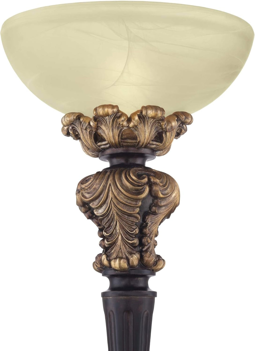 Tall Carved Wood Amber Glass Torchiere Floor Lamp K460