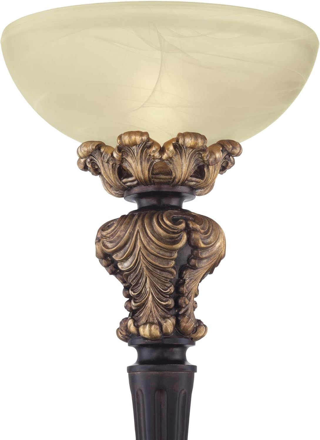 Tall Carved Wood Amber Glass Torchiere Floor Lamp K460