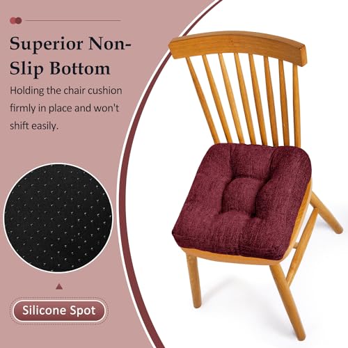 Burgundy 4 Pack Tufted Memory Foam Chair Cushions 17"x17"x4" H2840