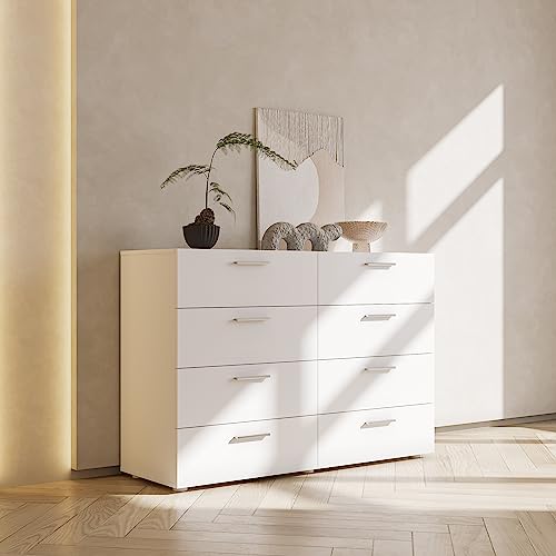 8 Drawer Black Wood Lateral Dresser with Metal Handles G974