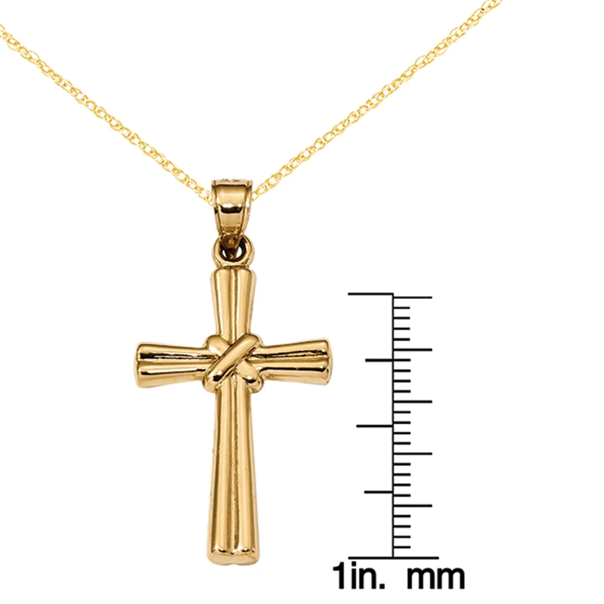 14 Karat Yellow Gold Hollow Cross Pendant with 18-inch Chain M609