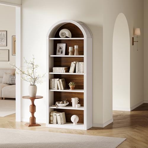 8-Tier Tall Wooden Bookcase with Arched Top H97062