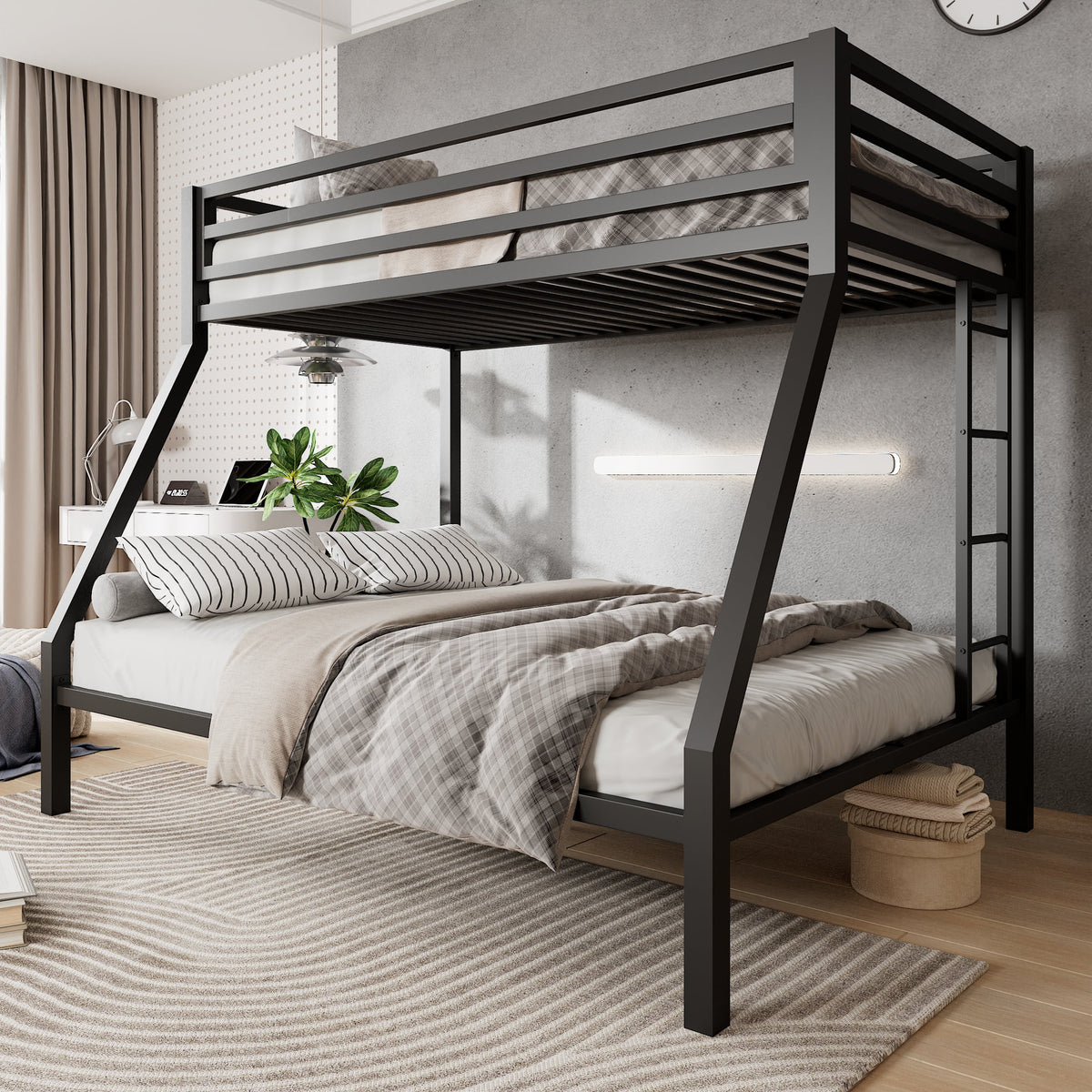 Black Twin Over Full Metal Bunk Bed with Stairs L91098