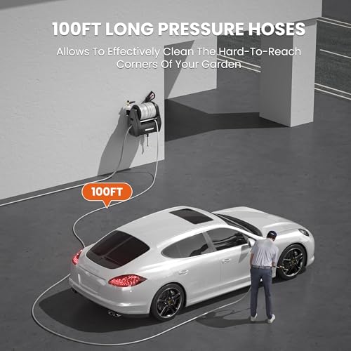 Electric Wall Mount Pressure Washer with 100FT Hose, 2900PSI, 4 Nozzles A10475