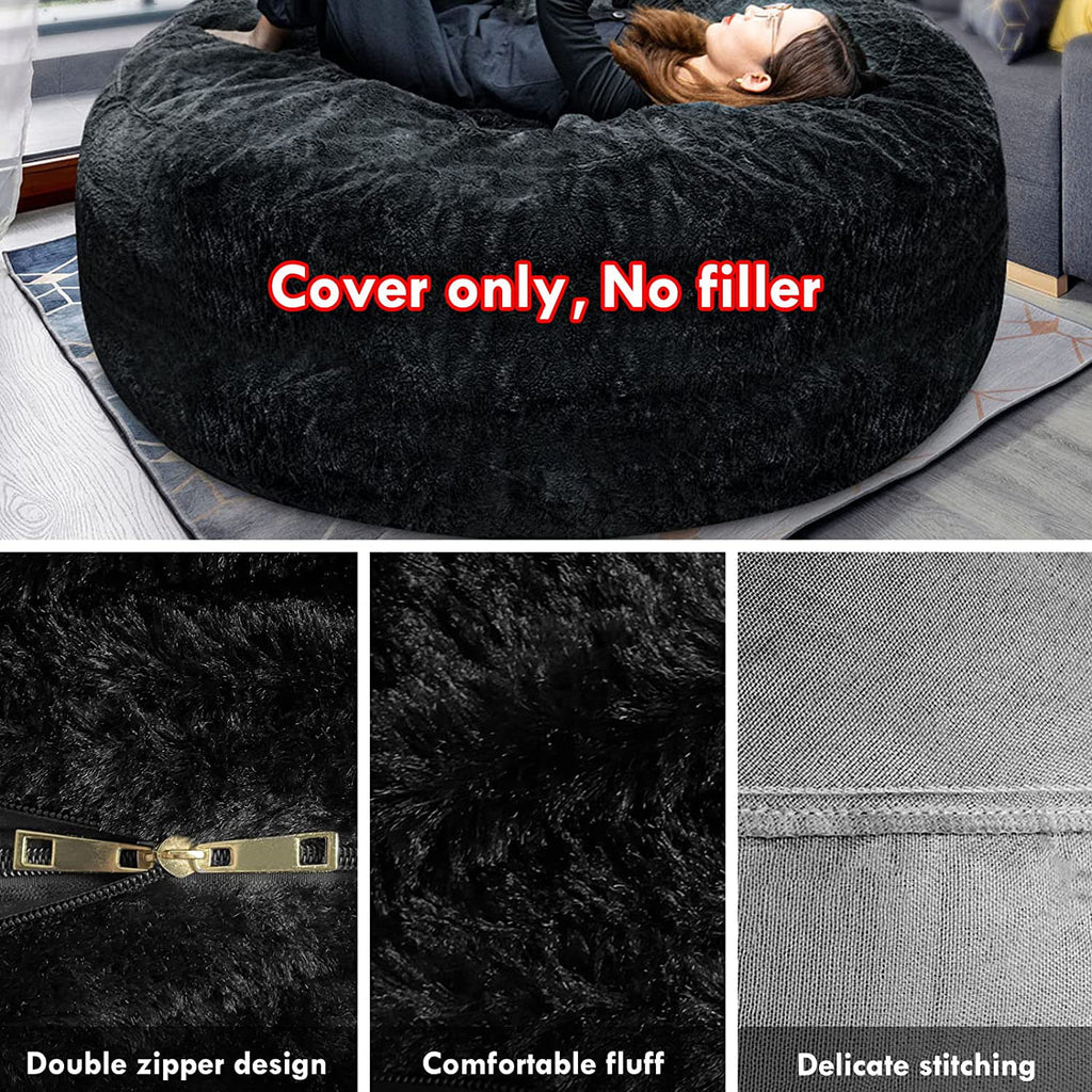 Round Soft Fluffy Velvet Bean Bag Chair Cover 6ft White/Gray W51082