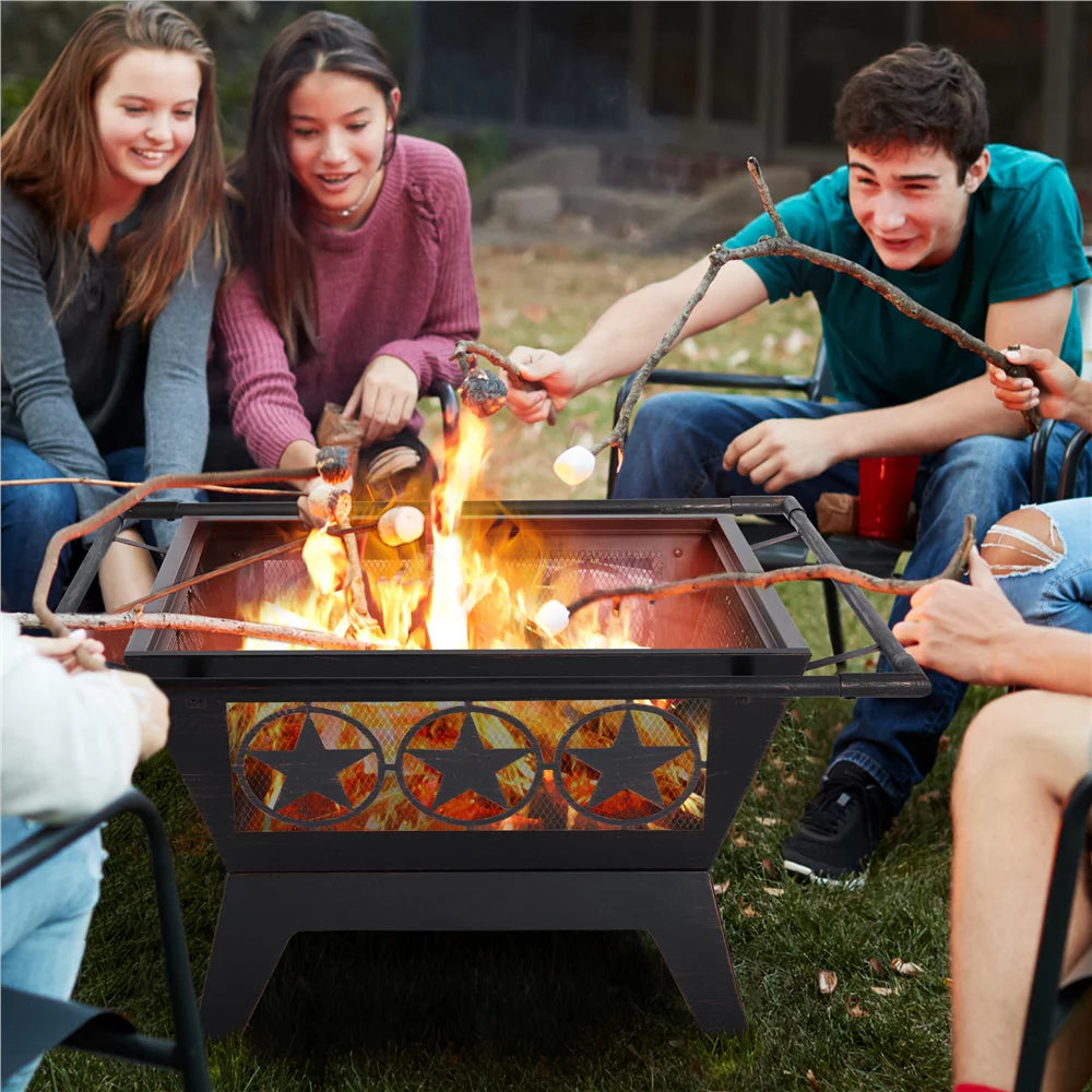 32in Square Steel Fire Pit with Mesh Cover R311897