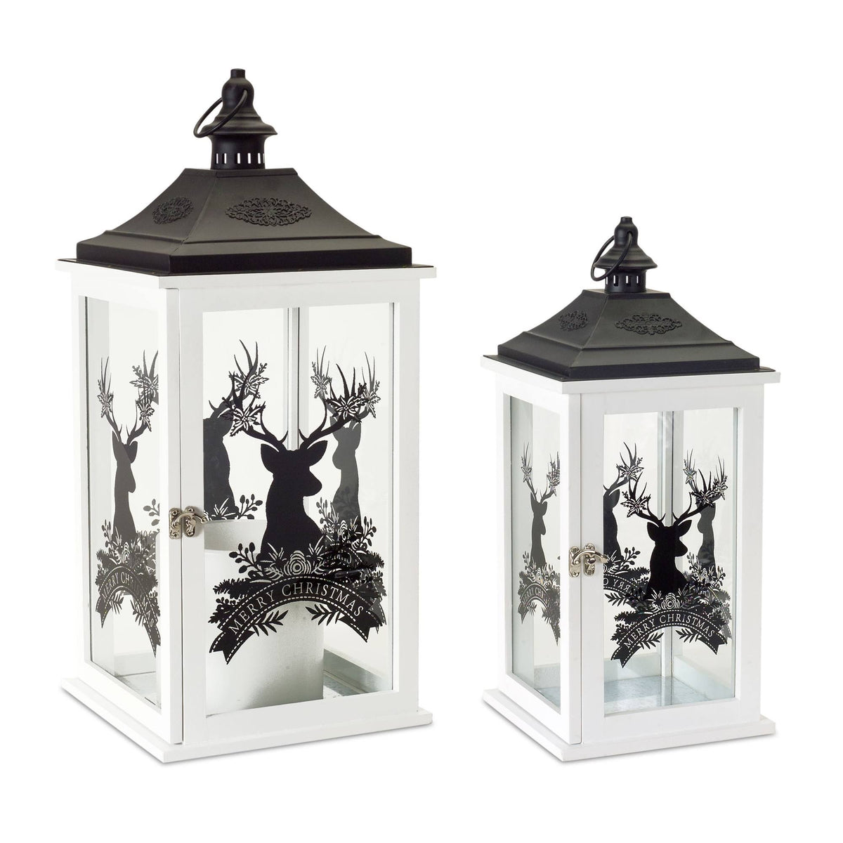 Set of 2 Wood Merry Christmas Lantern Y4593