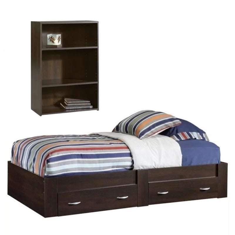 2 Piece Bedroom Set with Platform Bed and Bookcase M80450
