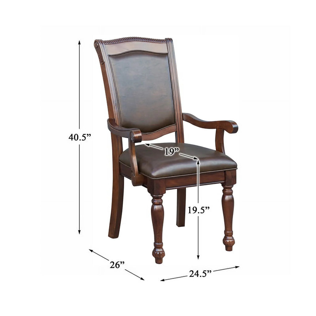 Brown Cherry Wood Dining Arm Chair Set of 2 F1075