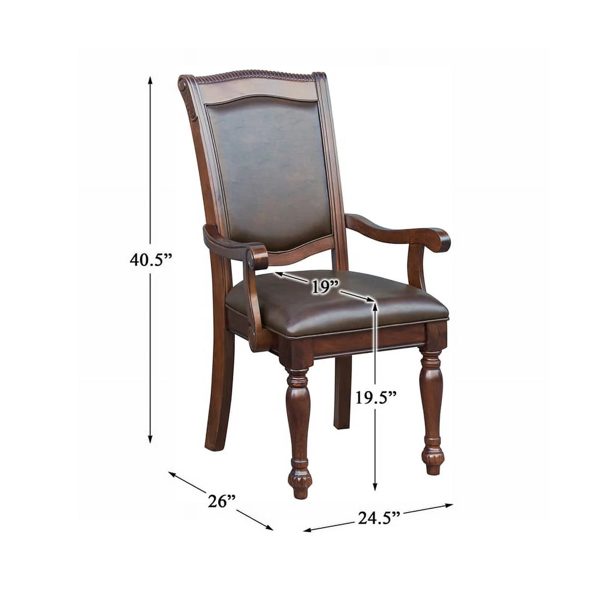 Brown Cherry Wood Dining Arm Chair Set of 2 F1075