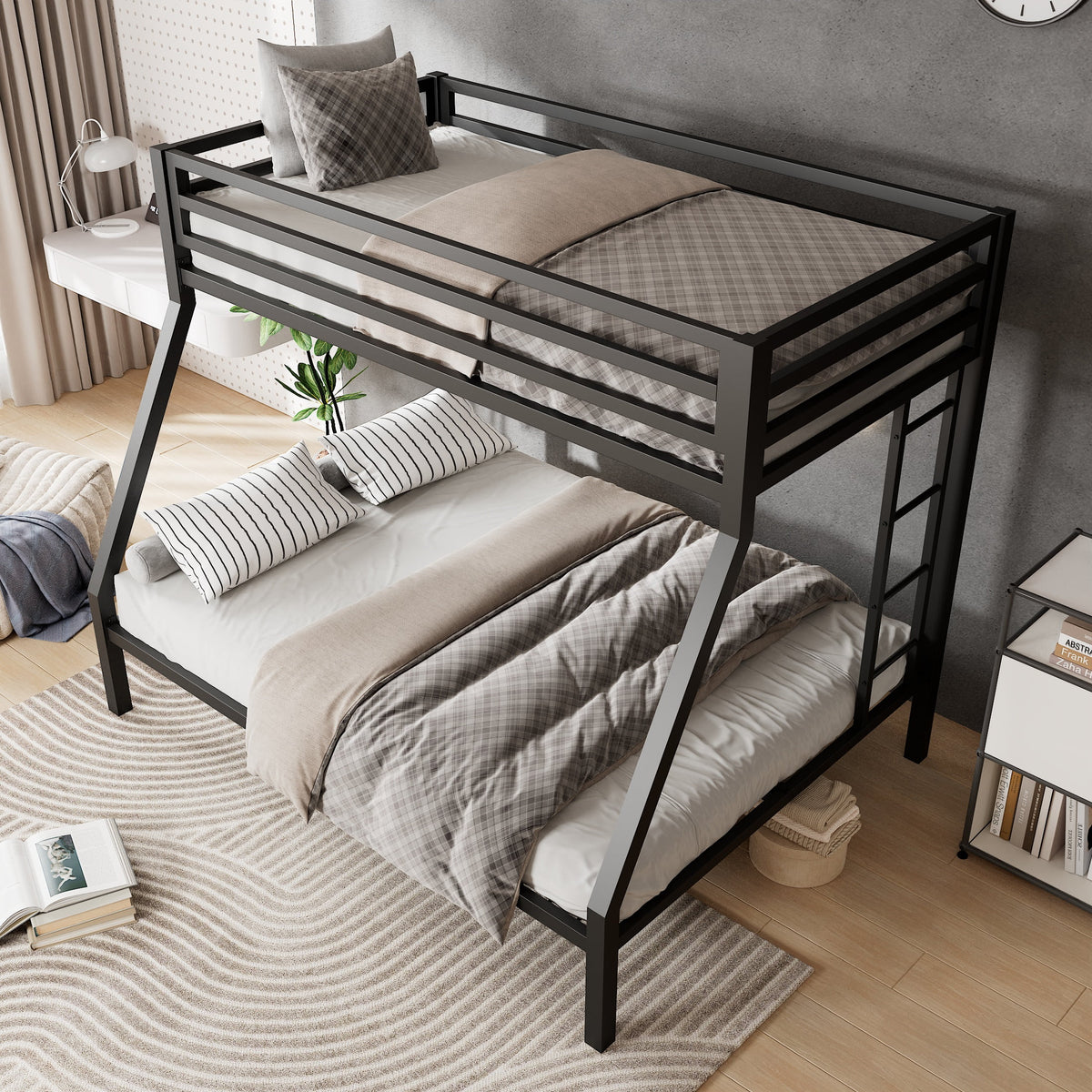 Black Twin Over Full Metal Bunk Bed with Stairs L91098