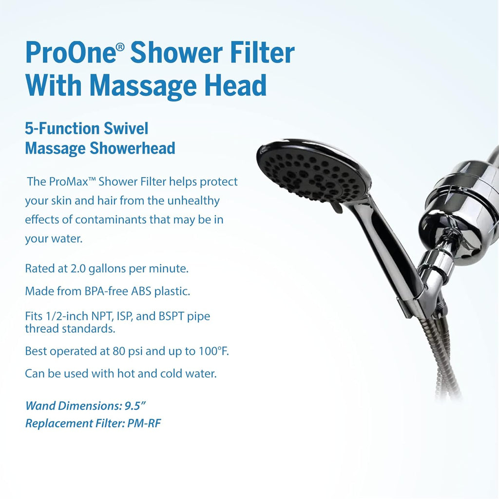 Brushed Nickel Handheld Shower Filter with 5 Function Massager and 6’ Stainless Steel Flex Hose X889