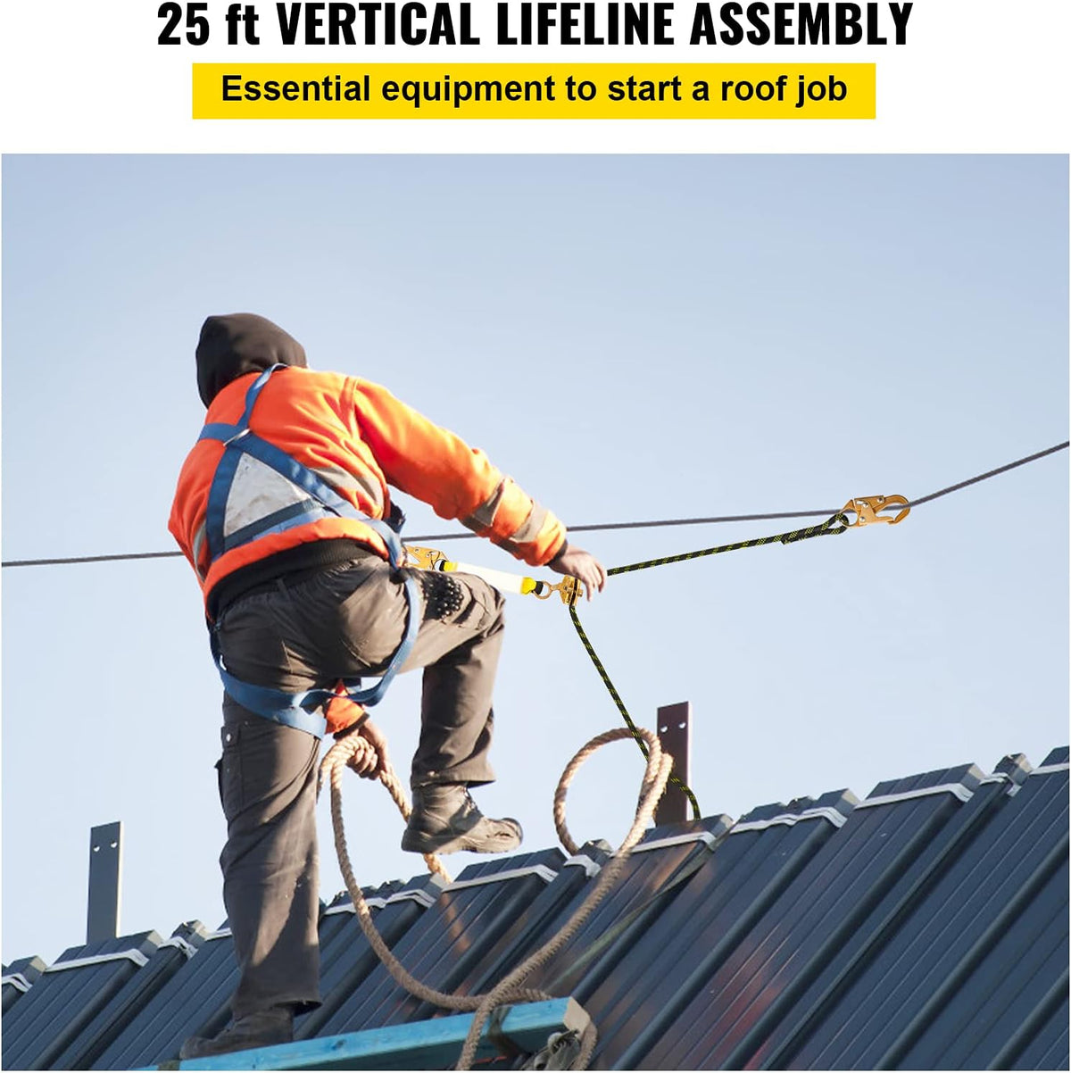 25 ft Polyester Fall Protection Rope with Alloy Steel Rope Grab, Pack of 2 T226