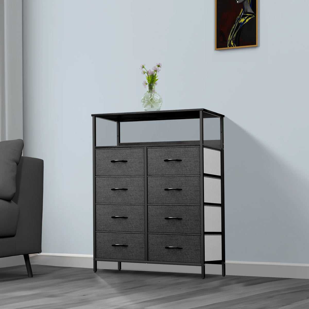 8 Drawer Fabric Dresser with Shelves F128581