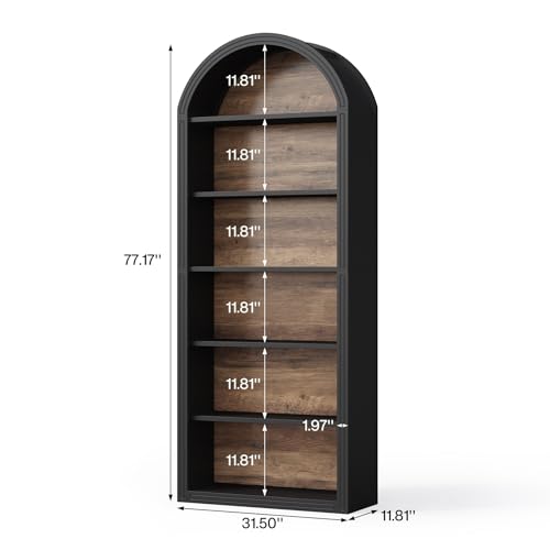 8-Tier Tall Wooden Bookcase with Arched Top H97062