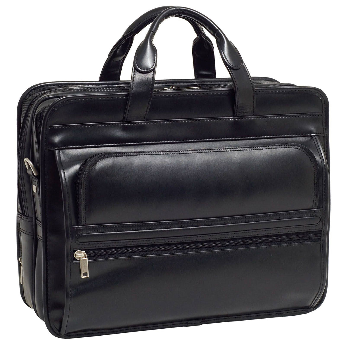Black Leather Double Compartment Laptop Case L3626