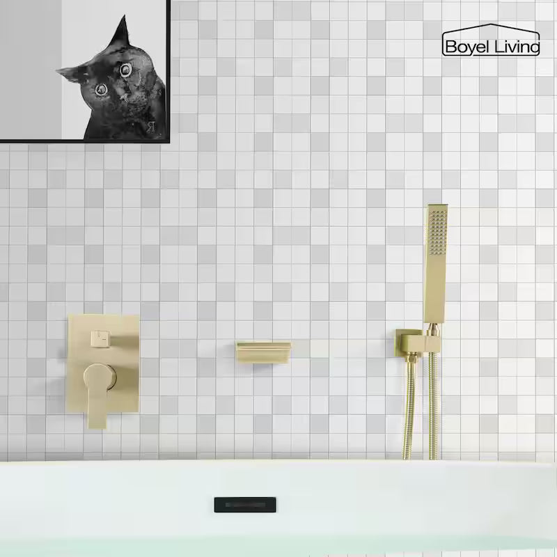 Brushed Gold Wall Mount Roman Tub Faucet with Hand Shower U791300