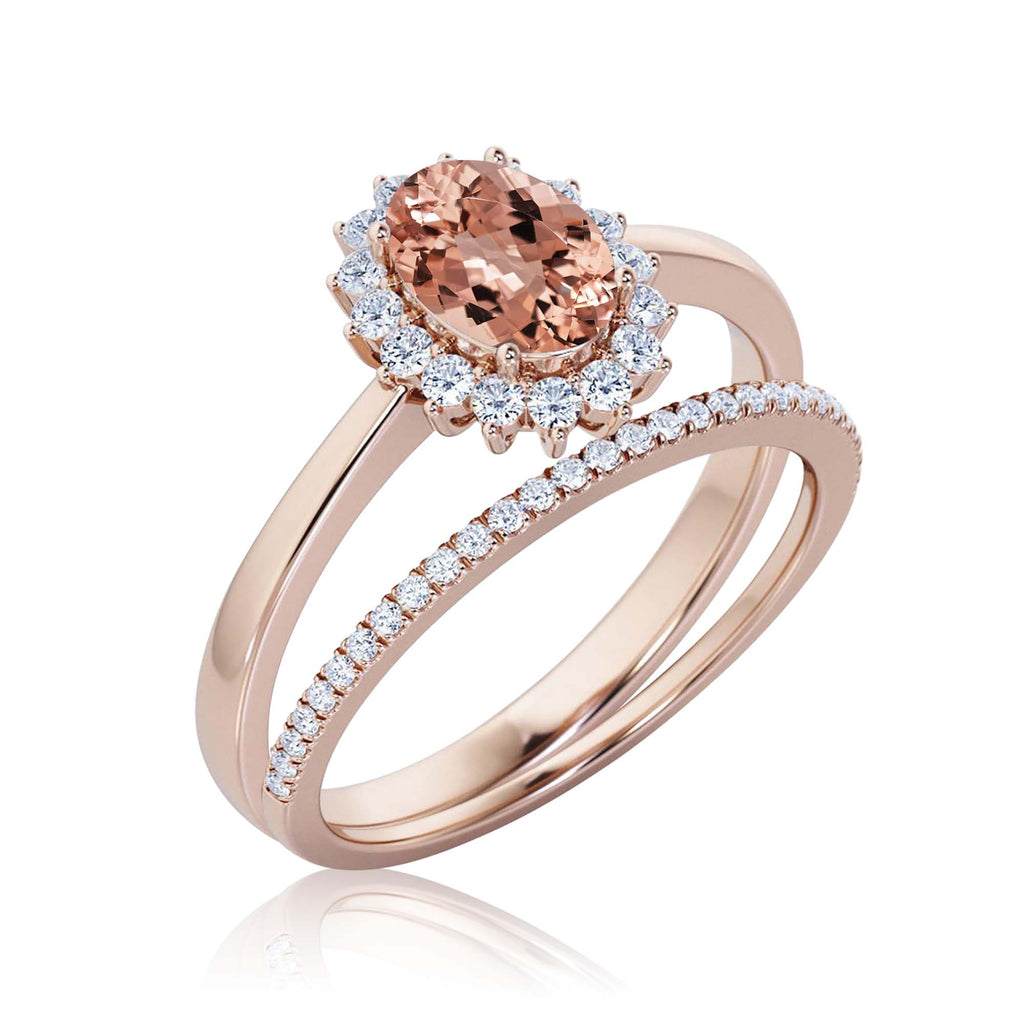 2.00 Carat Oval Cut Morganite And Diamond Moissanite Engagement Ring in 10k Solid Rose Gold Band D1362