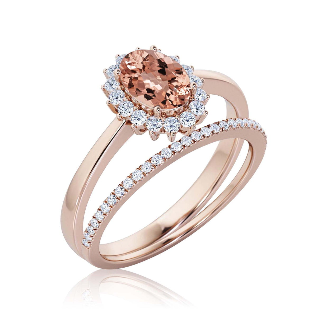 2.00 Carat Oval Cut Morganite And Diamond Moissanite Engagement Ring in 10k Solid Rose Gold Band D1362