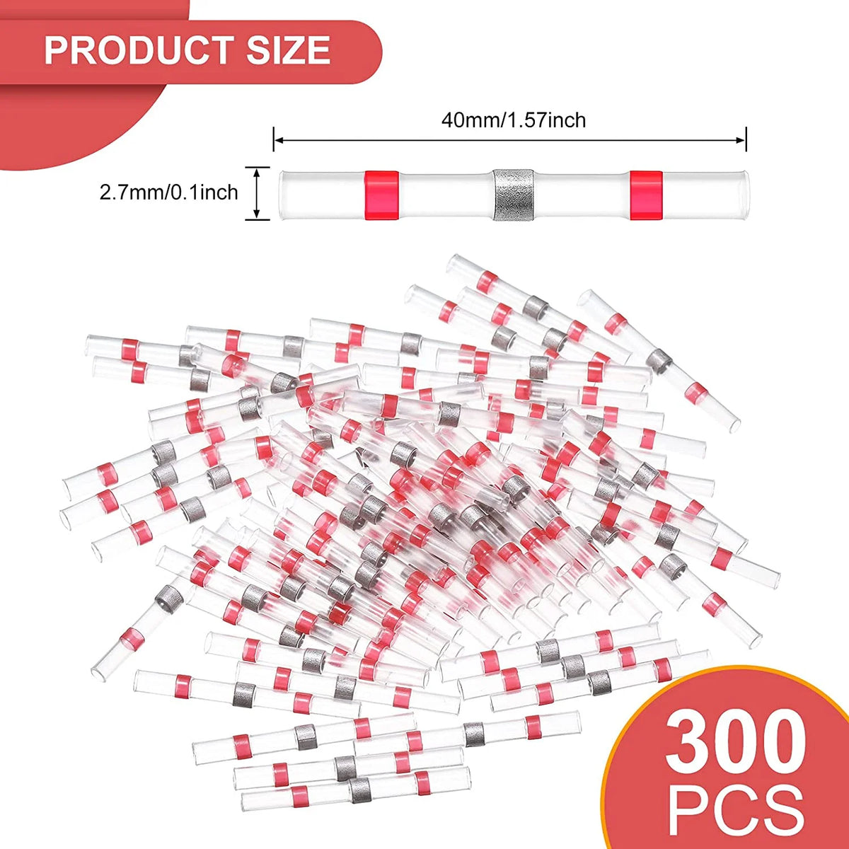 300 pc 22-18 AWG Red Waterproof Insulated Heat Shrink Butt Connectors O4183