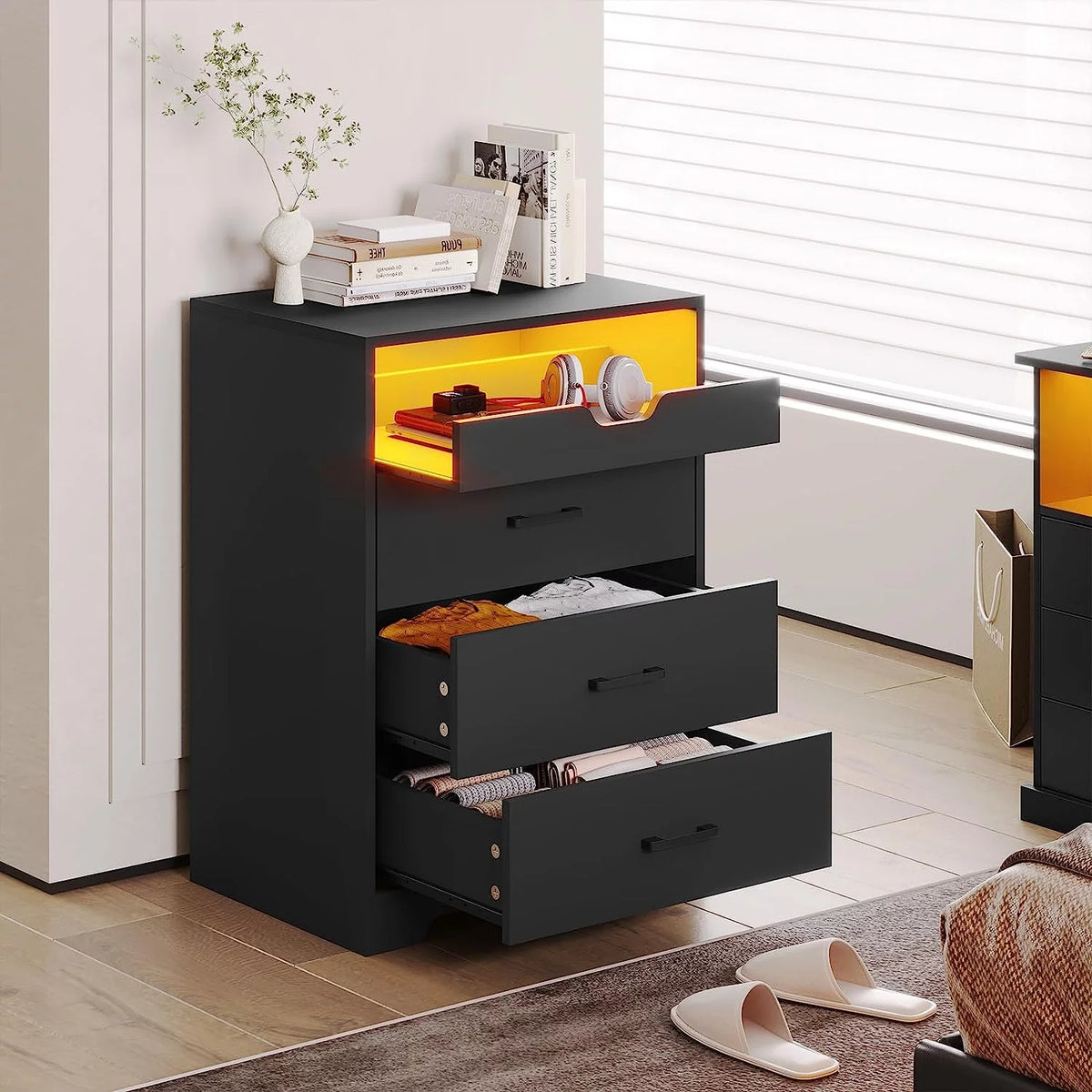 3 Drawers Black Dresser with LED Lights P2239