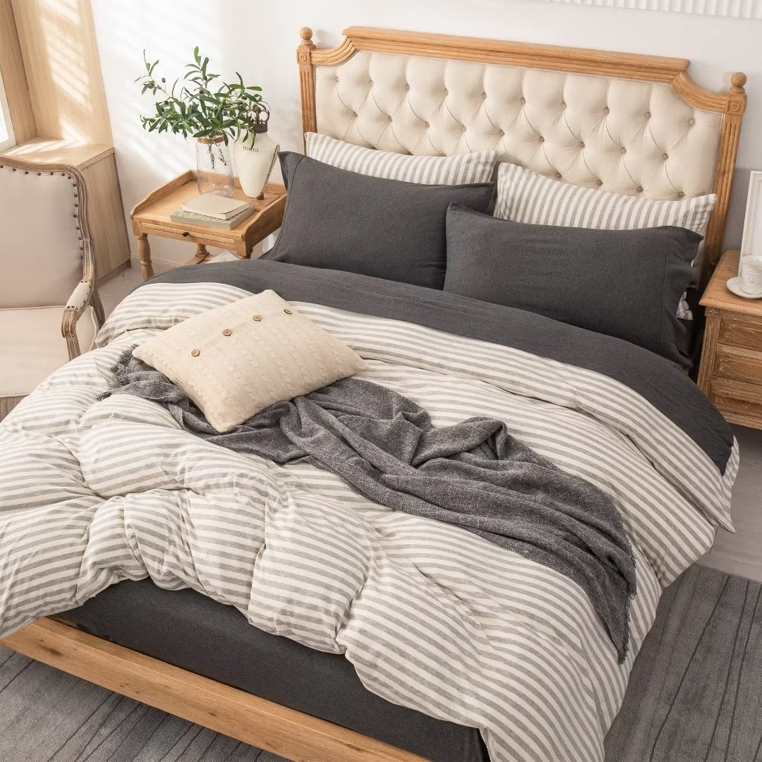 100% Cotton Jersey Knit 4pc Bed Sheet Set Extra Deep Pocket Charcoal Gray King C247947