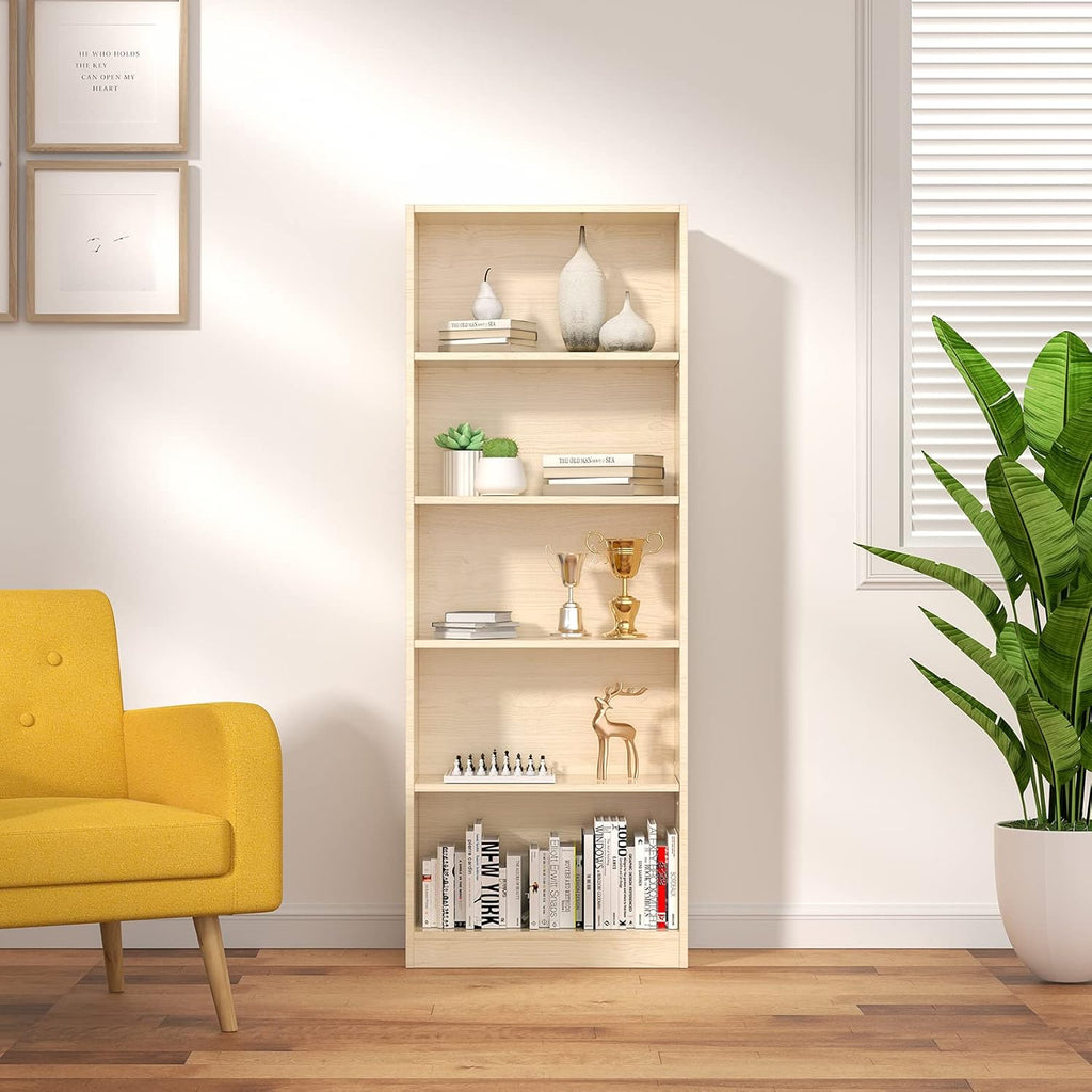 White 5 Tier Bookshelf with 3 Adjustable Shelves A780522