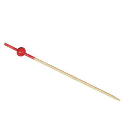 Bamboo Skewer Pick with Red Bead and Red Dipped End, 3.5 inch T423108
