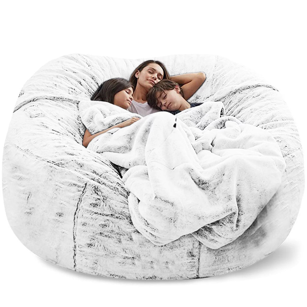 Round Soft Fluffy Velvet Bean Bag Chair Cover 6ft White/Gray W51082