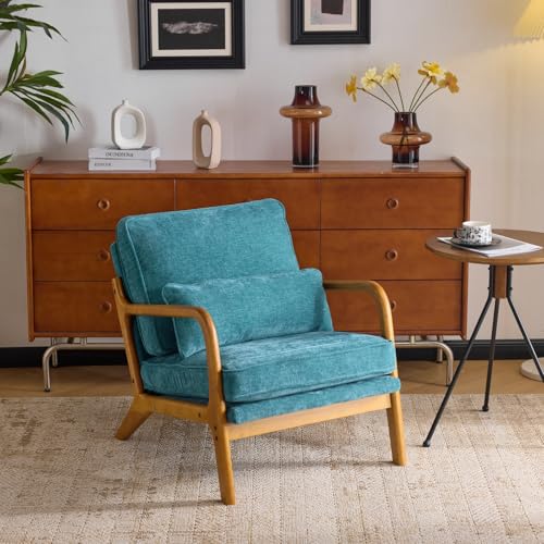 Cream Chenille Accent Chair with Cushion & Lumbar Pillow W595