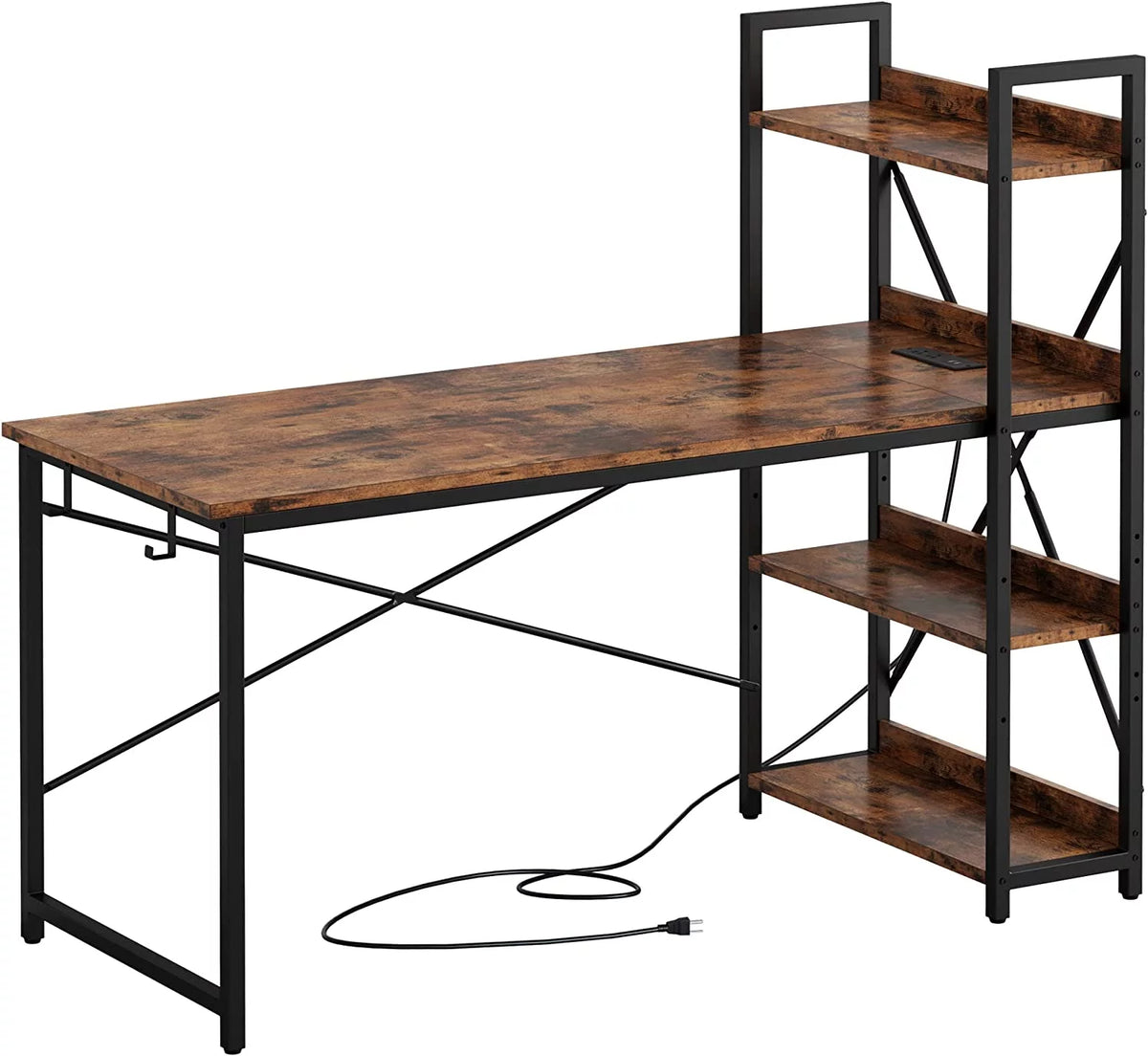 55" Vintage Brown Computer Desk with Shelves and Charging Station O53181