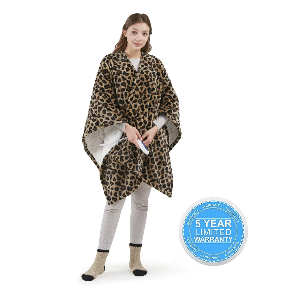 Sherpa Electric Throw Wrap with Sock Set Heated Wearable Blanket Reversible Animal Print 50"x64" X307