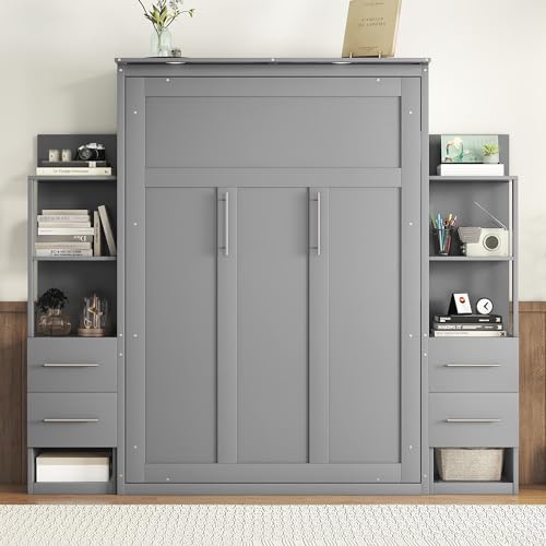 Queen Murphy Bed with LED Lights and Storage Drawers E98653