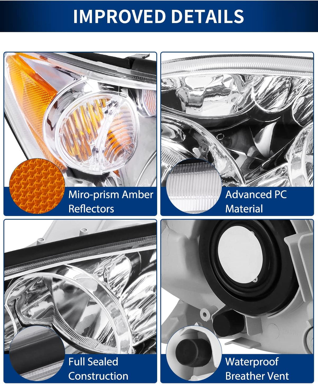 Chrome Housing Clear Lens Headlights Assembly N801