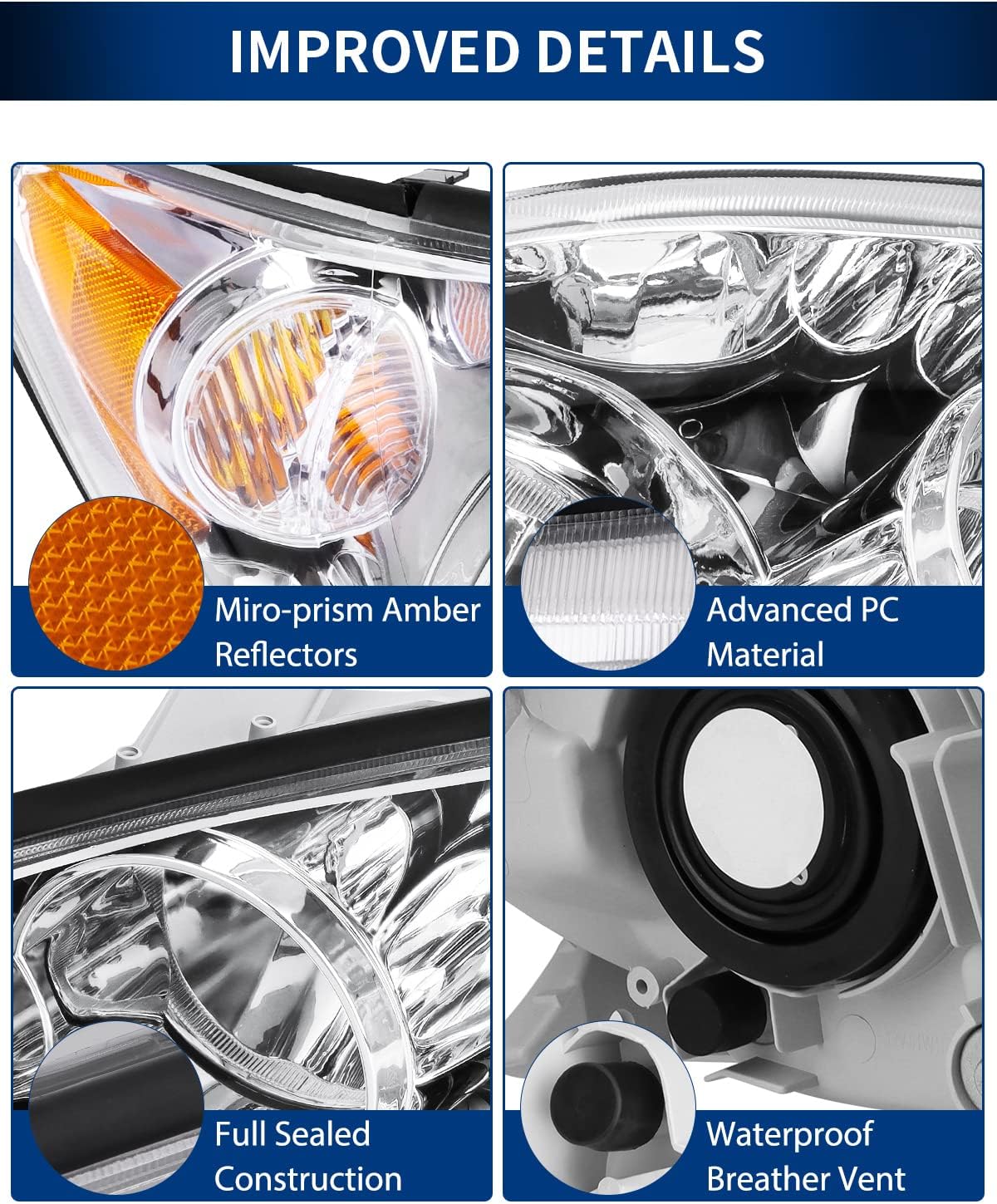 Chrome Housing Clear Lens Headlights Assembly N801