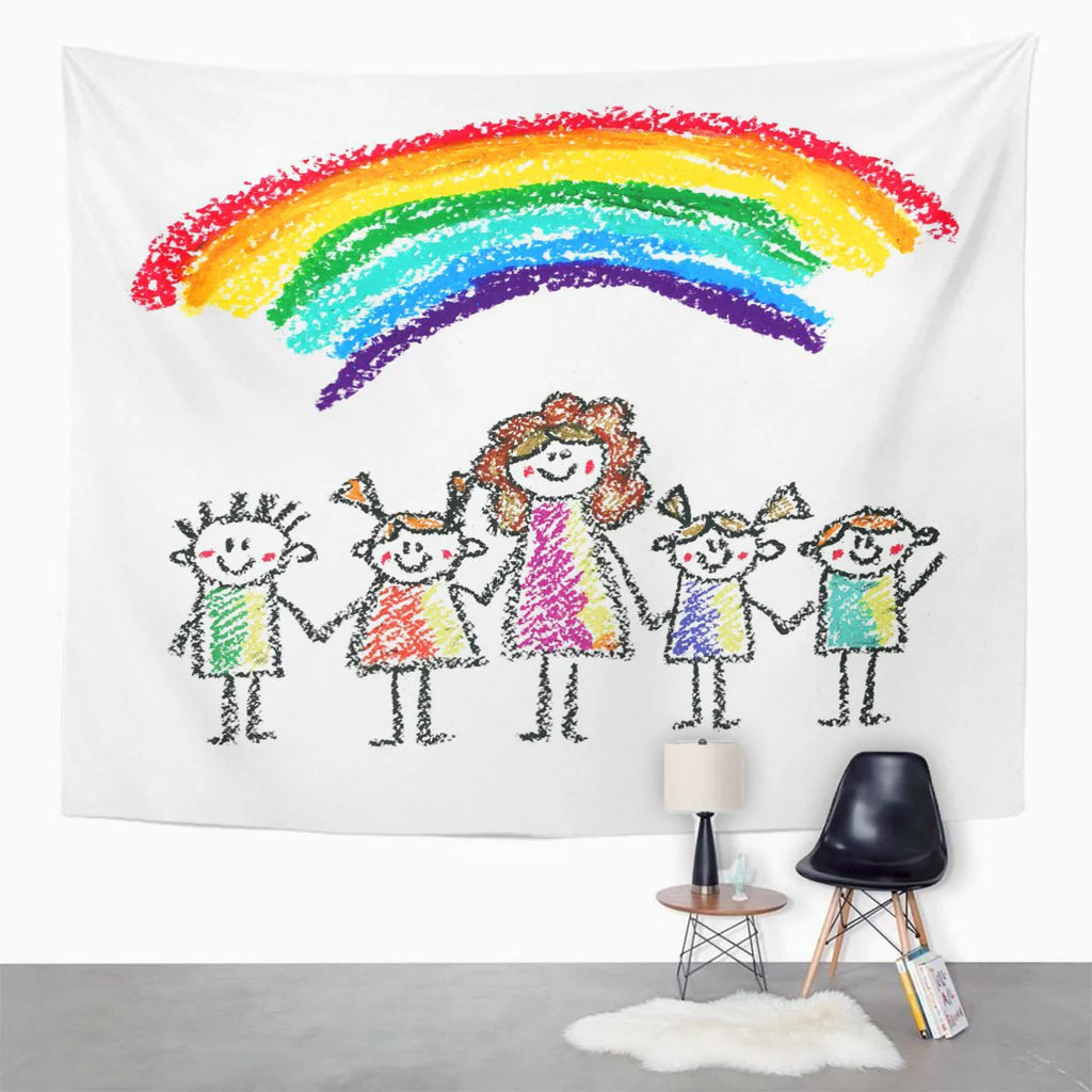 Kids Crayon Drawing Wall Art Hanging Tapestry 60x80 inch L3209