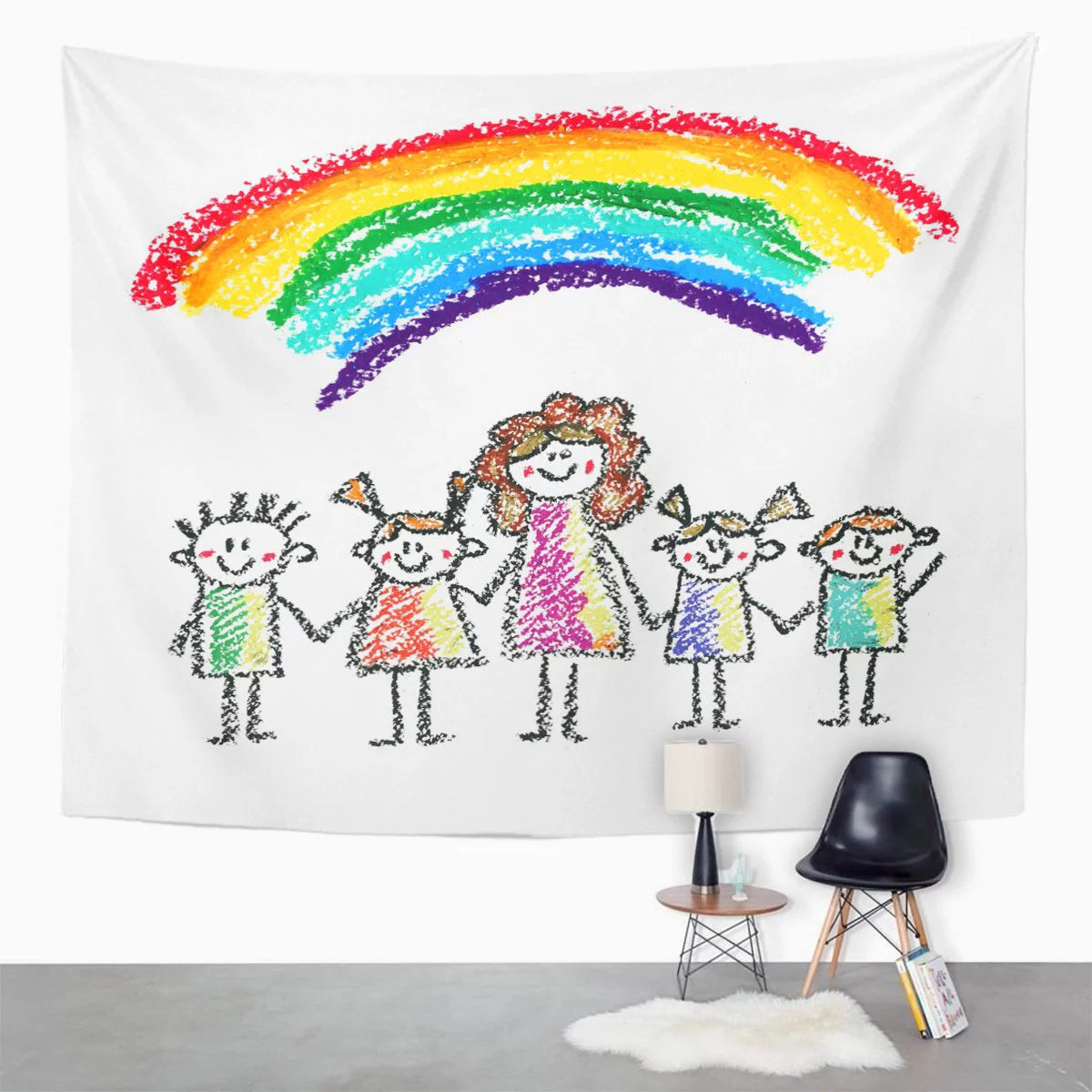 Kids Crayon Drawing Wall Art Hanging Tapestry 60x80 inch L3209