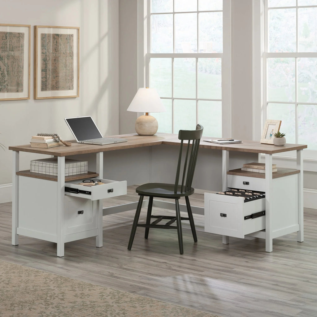 L-Shaped White Engineered Wood Desk H44038