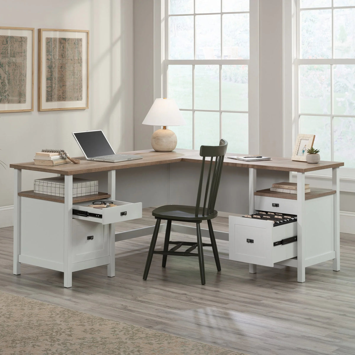 L-Shaped White Engineered Wood Desk H44038