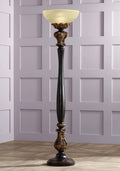 Tall Carved Wood Amber Glass Torchiere Floor Lamp K460