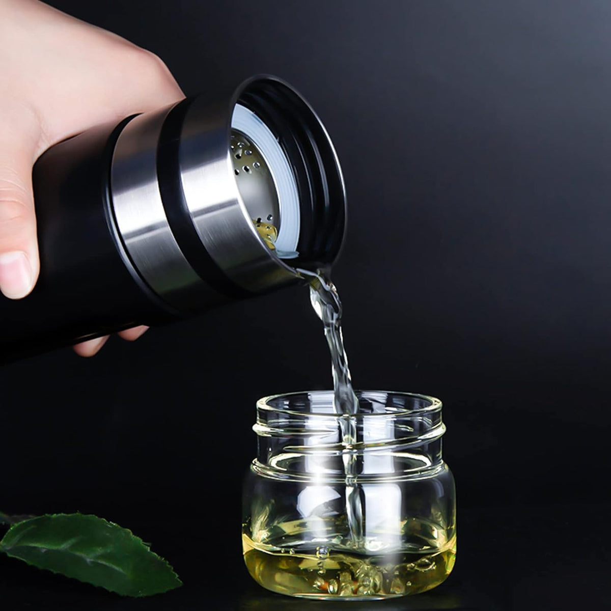 Glass Tea Infuser Bottle Double Wall Borosilicate Travel Tumbler Mug with Strainer T7112