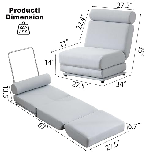 Light Grey-Blue Memory Foam Folding Sofa Bed Q73141