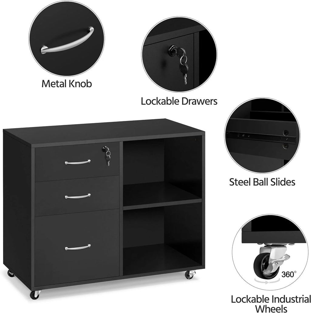 Black 3 Drawer Lateral Filing Cabinet Z7198