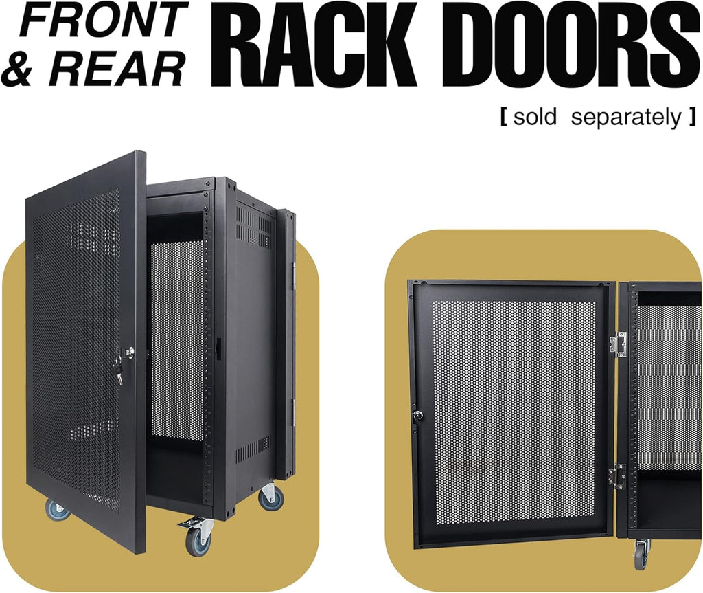 12U Universal Steel Rack with 3 Locking Casters and Vented Side Panels L295679