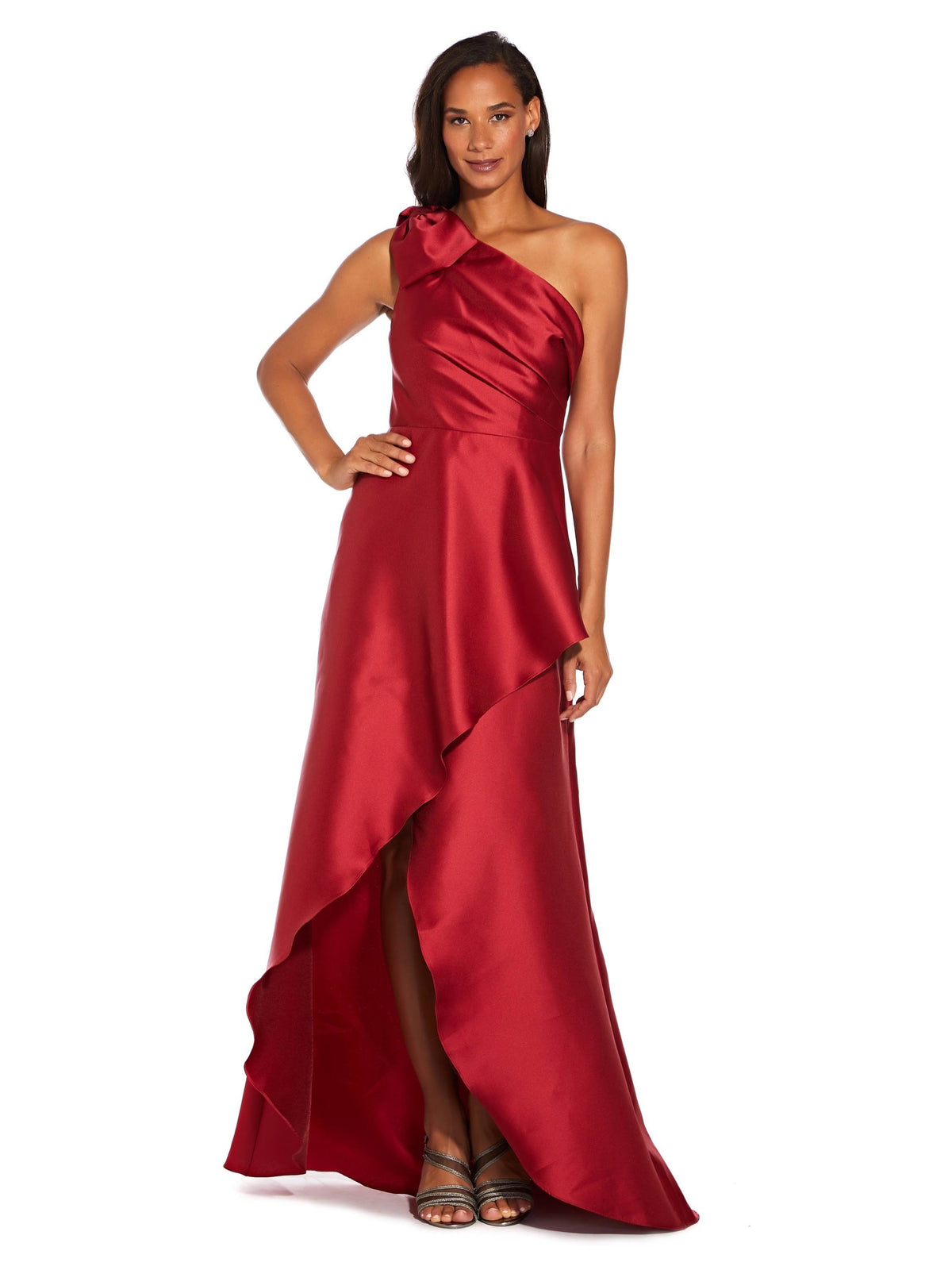 One Shoulder Bow Asymmetrical Hi-Low Gown F926254