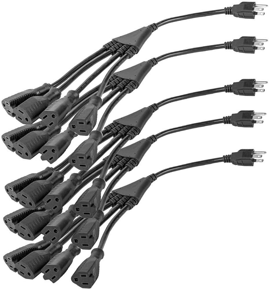 4 Way Power Splitter with 3 Pronged Outlet and Extension Cord, Black, 3 Pack F63844