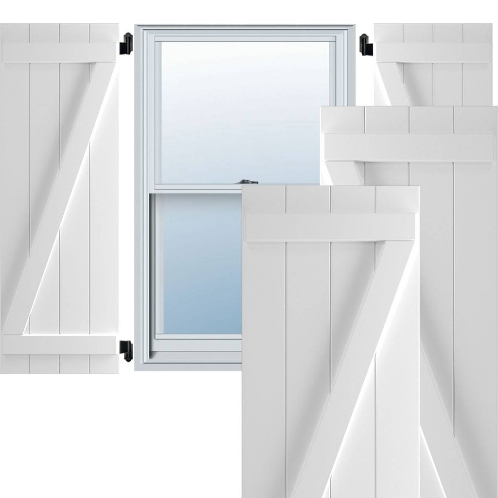 21-1/2x22 x 77x22 PVC Four Board Joined Board and Batten Shutters with Z-Bar, Unfinished (Per Pair) F7684