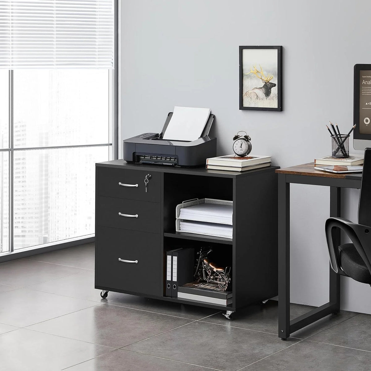 Black 3 Drawer Lateral Filing Cabinet Z7198