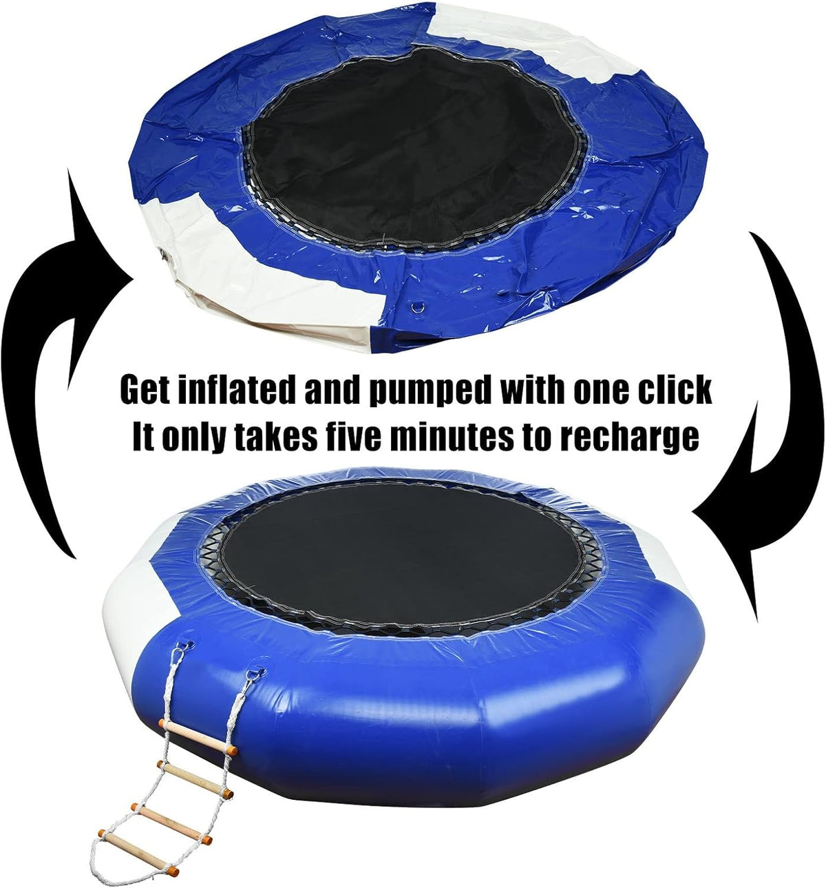 Inflatable Round Water Trampoline with Electric Inflator and 4-Step Ladder Y946523